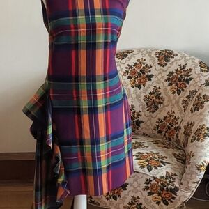 Shoshanna Asymmetrical Plaid Dress in Multicolor